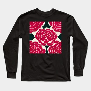 Abstract Red Rose Pattern Long Sleeve T-Shirt